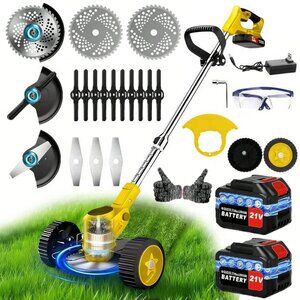 21V Cordless 3-In-1 Weeds Eater - Electric Weeds With Wheels, Foldable, 4 Types